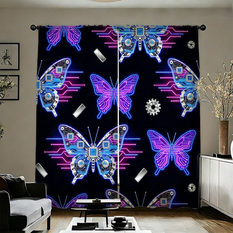 Office Print Tech - 2 Cortinas Cyberpunk con Estampado de