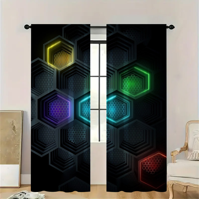 Office Print Tech - Cortinas geométricas modernas con bolsillo para